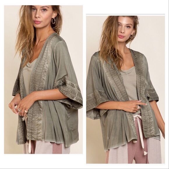 BOHO Embroidered Kimono in Olive - Picture 16 of 16